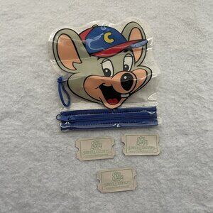 Chuck E Cheese Plastic Zip Up Pouch Bag With Tickets Blue Face 2000’s